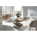 Kép 2/6 - Natan diófa-üveg íróasztal polcokkal és fiókokkal - 140 cm