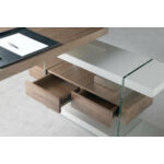 Kép 5/6 - Natan diófa-üveg íróasztal polcokkal és fiókokkal - 140 cm