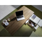 Kép 6/6 - Natan diófa-üveg íróasztal polcokkal és fiókokkal - 140 cm