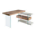 Kép 1/6 - Natan diófa-üveg íróasztal polcokkal és fiókokkal - 140 cm