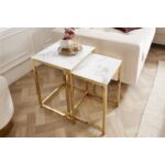 Kép 1/7 - Leo fehér márvány-arany kanapéasztal szett - négyzet alakú