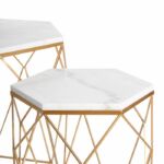 Kép 6/7 - Triana arany dohányzóasztal szett fehér márvány asztallappal - 59 cm