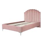 Kép 1/5 - Belmond rózsaszín bársony ágy ezüst lábakkal - 120x200 cm