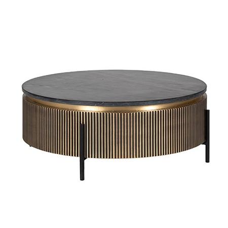 Ironville fekete márvány - arany dohányzóasztal fekete lábbakkal - 90 cm
