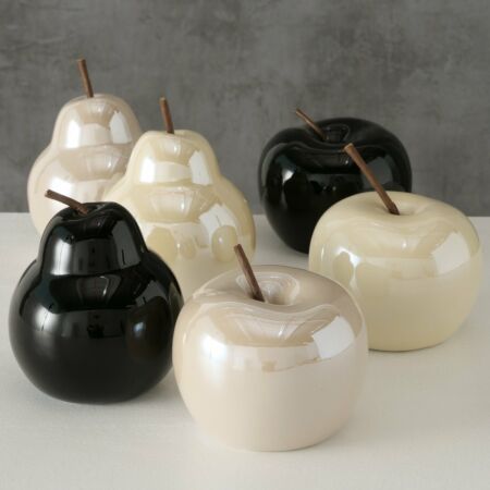 Fekete alma és körte dísz - porcelán - 2 db