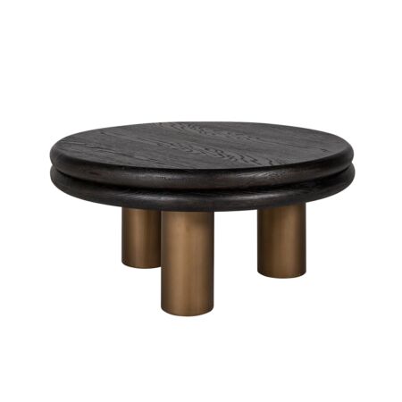 Macaron tölgyfa-fém fekete-bronz dohányzóasztal - 80 cm