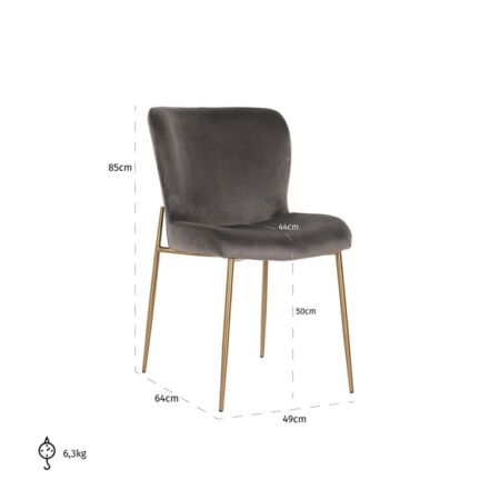 Darby sötétszürke bársony szék arany lábbakkal - 85 cm