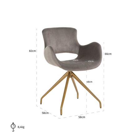 Sierra sötétszürke bársony szék arany lábbakkal - 82 cm