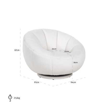 Swivel fehér fotel - 94 cm