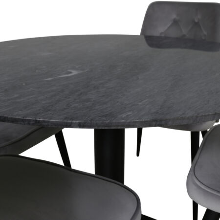 Estelle prémium szett - márvány-fekete körasztal és 4 db szürke-fekete bársonyszék
