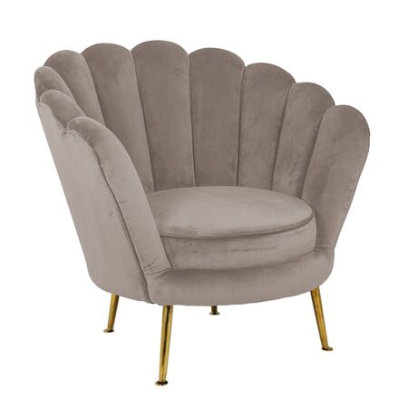Perla világos khaki bársony fotel arany lábbal - 81 cm