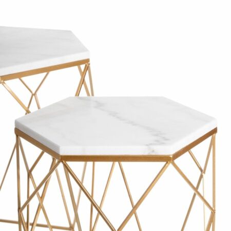 Triana arany dohányzóasztal szett fehér márvány asztallappal - 59 cm