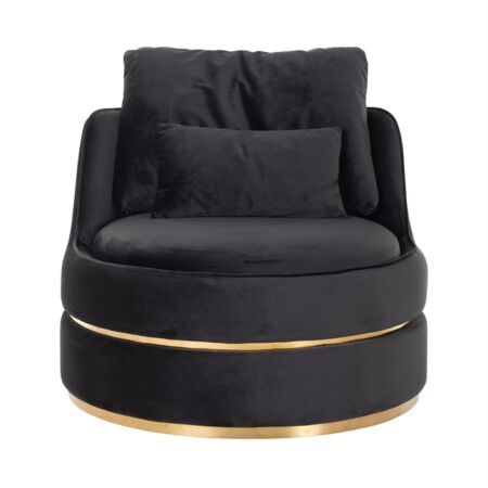 Kylie fekete bársony fotel - arany lábbal - 84 cm