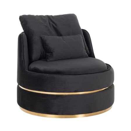 Kylie fekete bársony fotel - arany lábbal - 84 cm