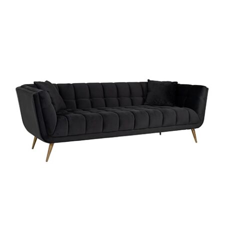 Huxley fekete bársony kanapé arany lábakkal - 230cm