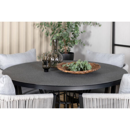 Virya prémium kerti étkezőasztal 4 db székkel - szürke-fekete színben