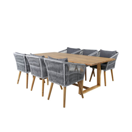 Plankton prémium kerti szett fa asztallal és 6 székkel - szürke