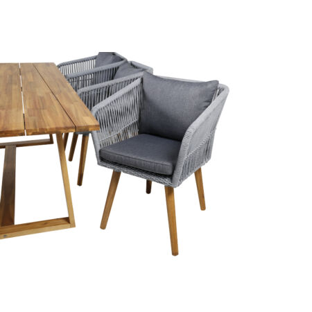 Plankton prémium kerti étkezőszett -  fa asztallal és 6 székkel - szürke