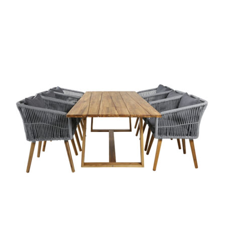 Plankton prémium kerti étkezőszett -  fa asztallal és 6 székkel - szürke