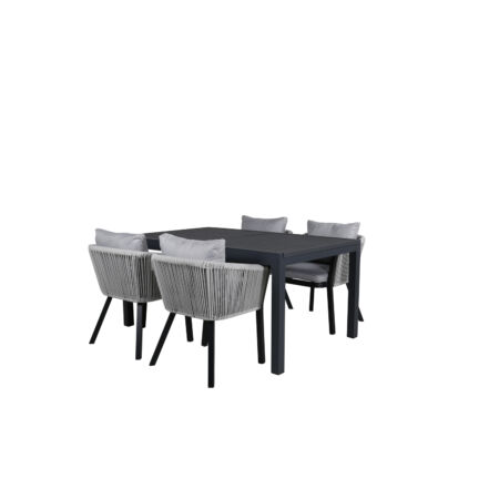 Marbella prémium kerti bútorszett fekete asztallal és 4 szürke székkel 