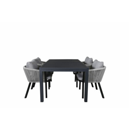 Marbella prémium kerti étkezőasztal szett  - fekete asztallal és 4 szürke székkel