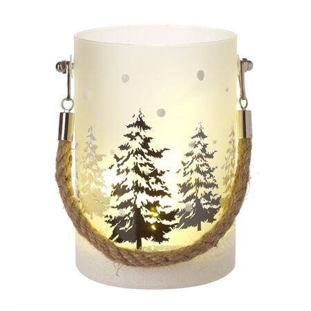 Téli erdő világító felakasztható üvegdísz