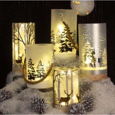 Téli erdő világító felakasztható üvegdísz